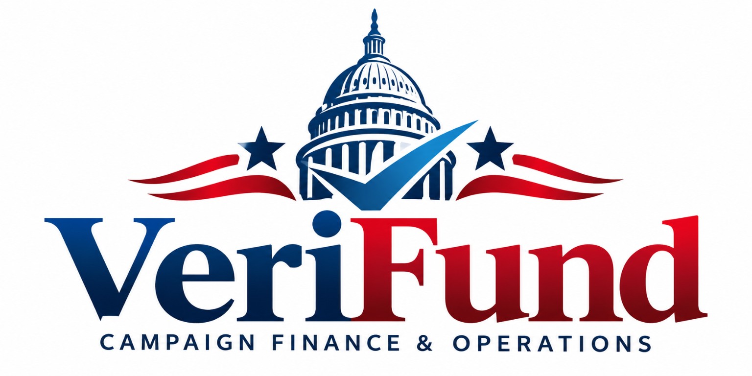 VeriFund Campaign Finance and Operations official navy and red Capitol logo